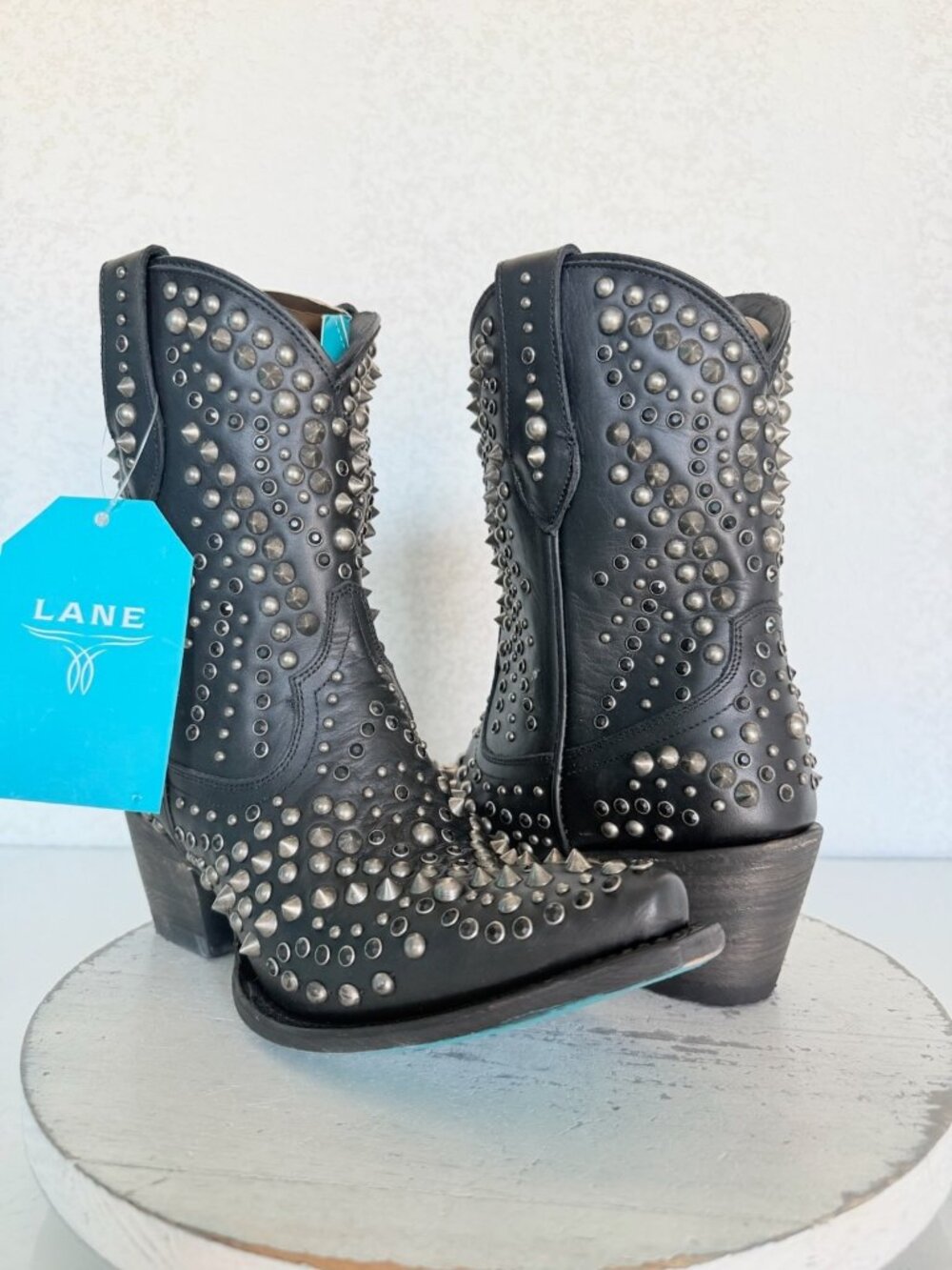 Lane DOLLY Black Cowboy Bootie Womens 8 Western Cowgirl Short Ankle Stud Boots